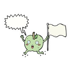 cartoon funny apple with flag speech bubble N8