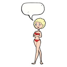 cartoon retro woman in bikini with speech bubble N7
