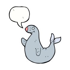 cartoon seal with speech bubble N17