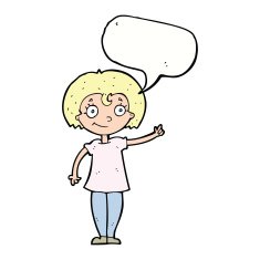 cartoon happy woman pointing with speech bubble N57