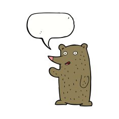 cartoon waving bear with speech bubble