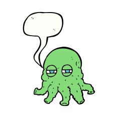cartoon alien face with speech bubble N18