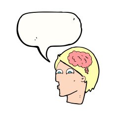cartoon head with brain symbol speech bubble N34