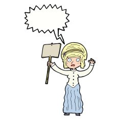 cartoon vicorian woman protesting with speech bubble N4