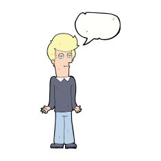 cartoon bored man shrugging shoulders with speech bubble N9