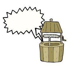 cartoon wishing well with speech bubble N4