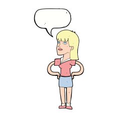 cartoon woman with hands on hips speech bubble N189
