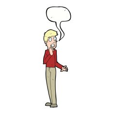 cartoon worried man with speech bubble N84
