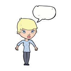 cartoon woman shrugging shoulders with speech bubble N428