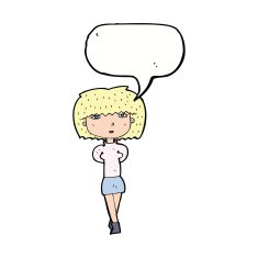 cartoon shy woman with speech bubble N45