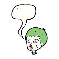 cartoon female zombie head with speech bubble N9