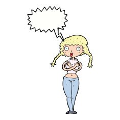 cartoon offended woman covering herself with speech bubble N9