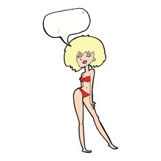 cartoon woman in bikini with speech bubble N44