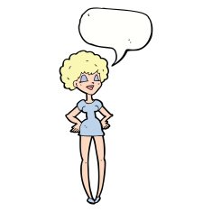 cartoon happy woman with hands on hips speech bubble N17