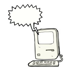cartoon old computer with speech bubble N20
