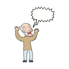 cartoon terrified old man with speech bubble N18
