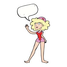cartoon swimmer woman with speech bubble N9
