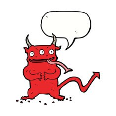 cartoon little demon with speech bubble N25