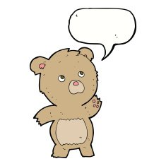cartoon curious teddy bear with speech bubble