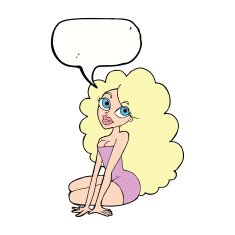 cartoon pretty woman with speech bubble N235