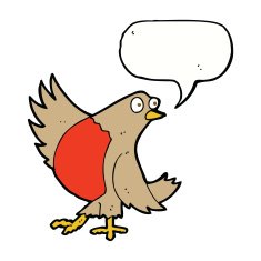 cartoon dancing robin with speech bubble