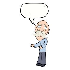 cartoon lonely old man with speech bubble N9
