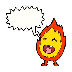 cartoon flame character with speech bubble N9