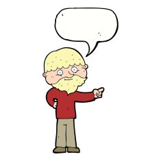 cartoon bearded man pointing with speech bubble N9