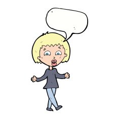 cartoon woman shrugging shoulders with speech bubble N429