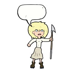 cartoon woman with harpoon speech bubble N9