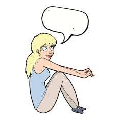 cartoon happy woman sitting with speech bubble N17