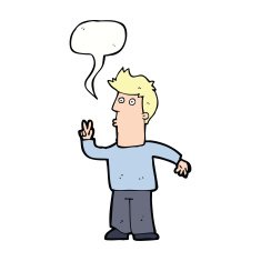 cartoon man giving peace sign with speech bubble N49