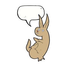 cue cartoon rabbit with speech bubble N9