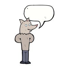 cartoon wolf man with speech bubble N38
