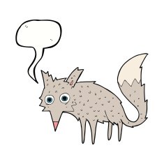 funny cartoon wolf with speech bubble