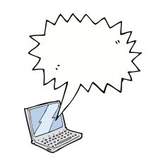 cartoon laptop computer with speech bubble N9