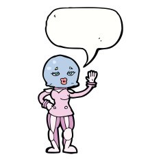 cartoon female astronaut with speech bubble N27