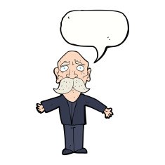 cartoon disapointed old man with speech bubble