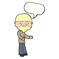 cartoon happy bearded man with speech bubble N9