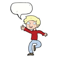 cartoon excited boy dancing with speech bubble N9