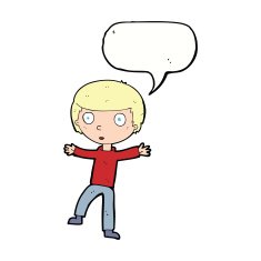 cartoon startled boy with speech bubble N26