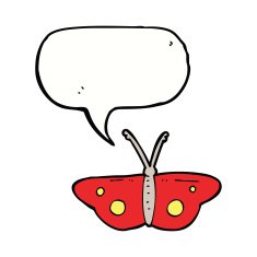 cartoon butterfly symbol with speech bubble