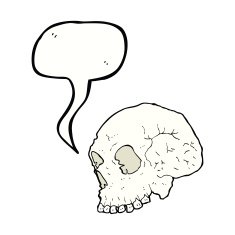 skull illustration with speech bubble