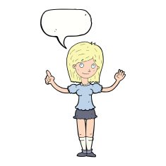 cartoon woman explaining idea with speech bubble N9