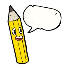cartoon pencil with speech bubble