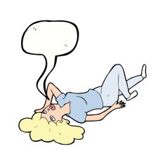 cartoon woman lying on floor with speech bubble N17