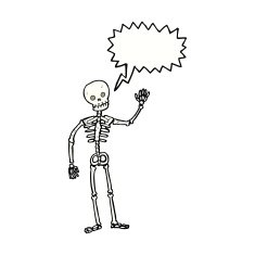 cartoon waving skeleton with speech bubble N9