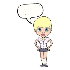 cartoon annoyed girl with speech bubble N18