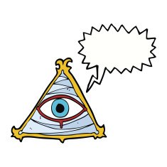 cartoon mystic eye symbol with speech bubble