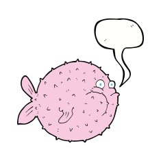 cartoon puffer fish with speech bubble N9